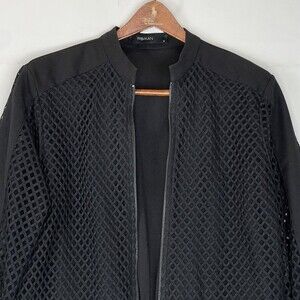 Women’s Small Black Mesh Lined Bomber Jacket Full Zip Long Sleeve
